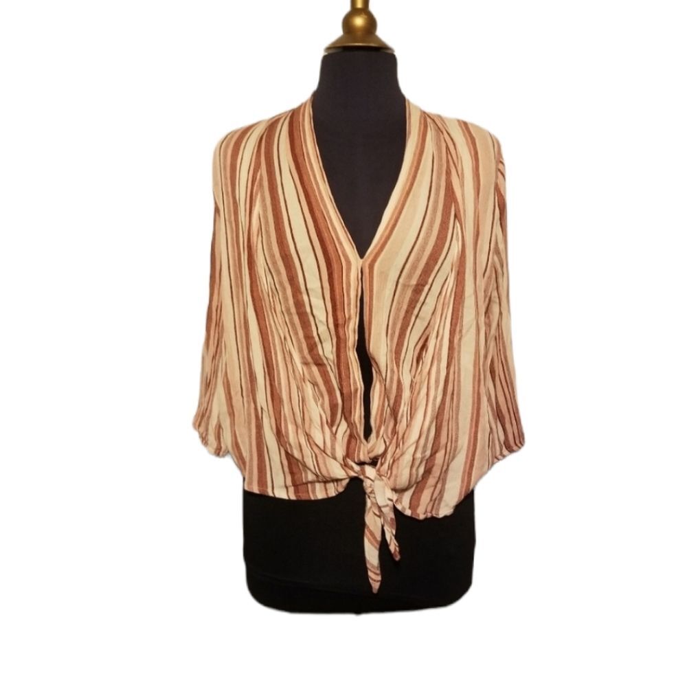 Women Tie Front Summer Festival Top Size Large Striped Beach